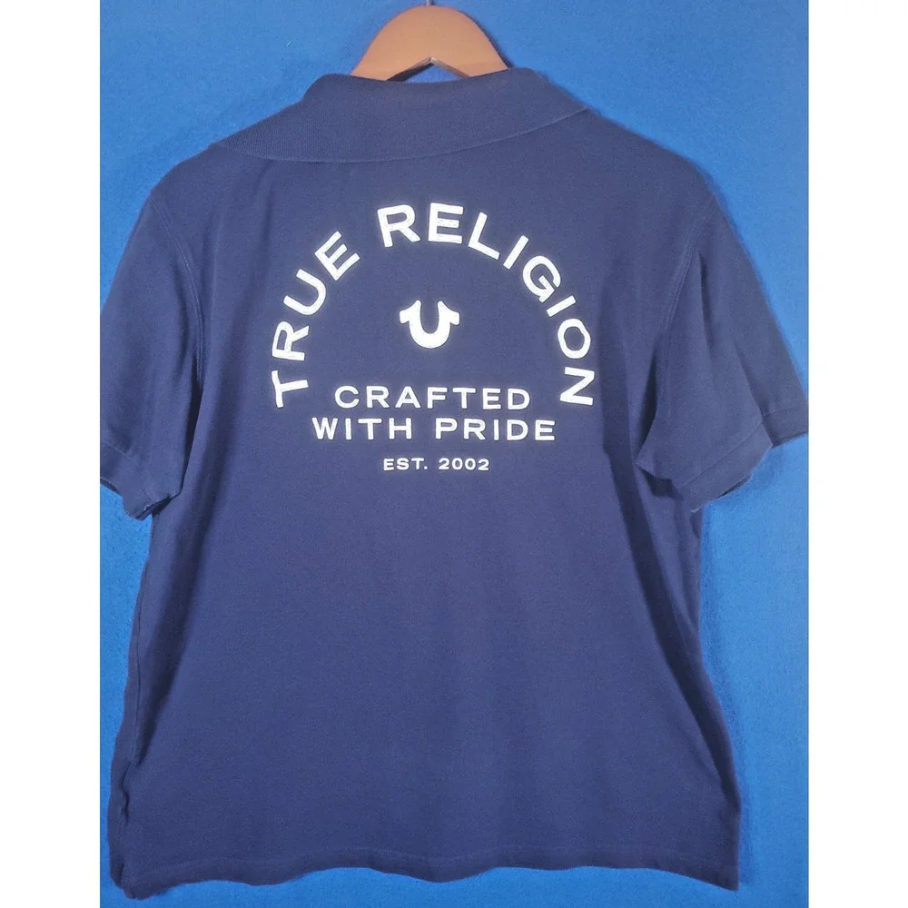 True Religion Mens Polo Shirt Size XL Blue Short Sleeve Crafted With Pride
